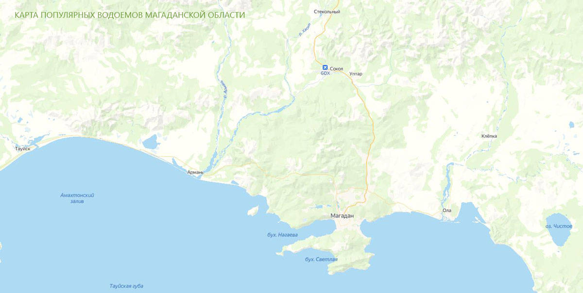 Карта популярных водоемов Магаданской области